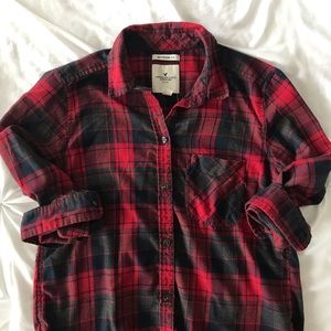 American Eagle Red Plaid Boyfriend Flannel | Small